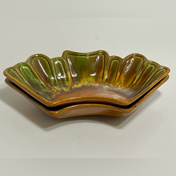 Vintage California Pottery Brown Green Drip Glaze Side Dishes Or Bowls L-58 MINT - Picture 5 of 11